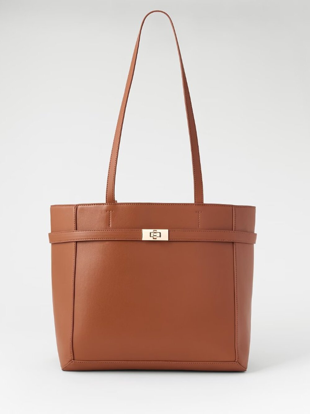 NWT Ann Taylor Belted Tote Bag Faux Leather Work Laptop Shoulder Bag TAN color